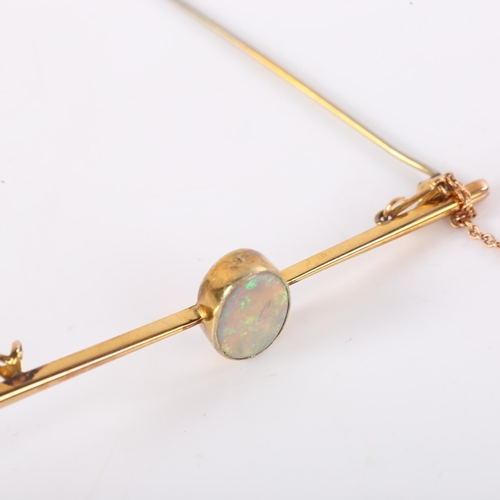 111 - An early 20th century 9ct gold opal bar brooch, set with oval cabochon opal, opal dimensions: 11.70m... 