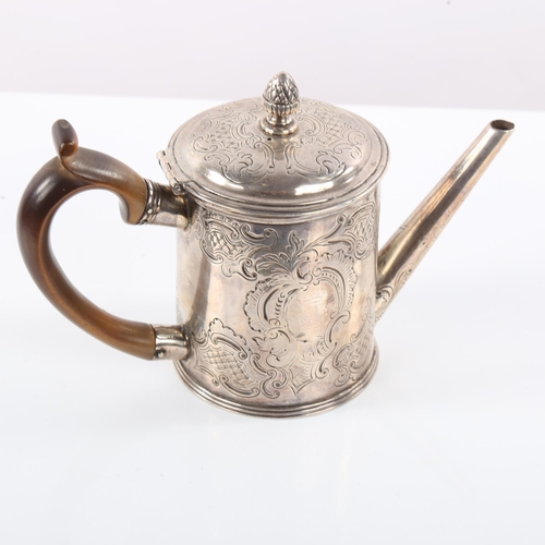 120 - A George III silver argyle, cylindrical form with reeded rim and relief embossed foliate decoration ... 