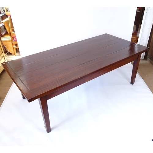 2006 - A modern large hardwood plank-top rectangular dining table, raised on square tapered legs, L230cm, H... 