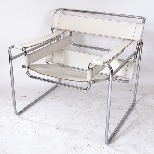 2062 - A Marcel Breuer Wassily style chair, in thick white leather and chrome