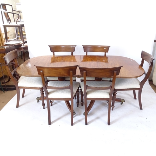 2064 - A 19th century mahogany D-end dining table, with 1 spare leaf, together with a set of 6 reproduction... 