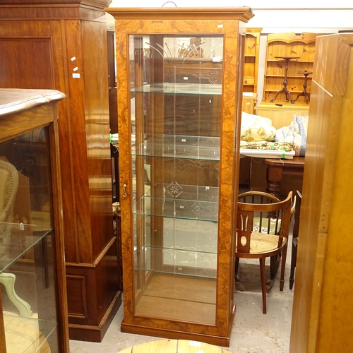 2540 - A modern walnut effect display cabinet, with single glazed door, W74cm, H191cm, D43cm