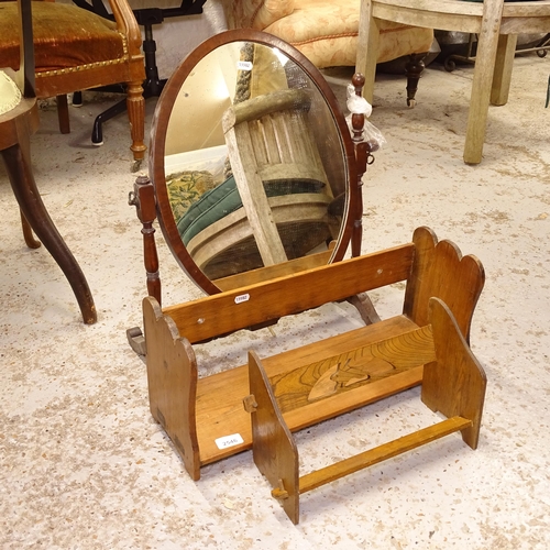 2546 - 2 oak book racks, and a Victorian mahogany swing toilet mirror