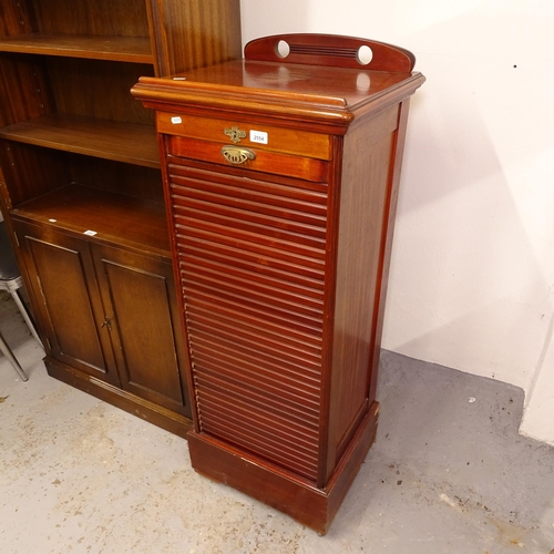 2554 - An Edwardian mahogany tambour-front filing cabinet, W50cm, H130cm, D43cm (no key)