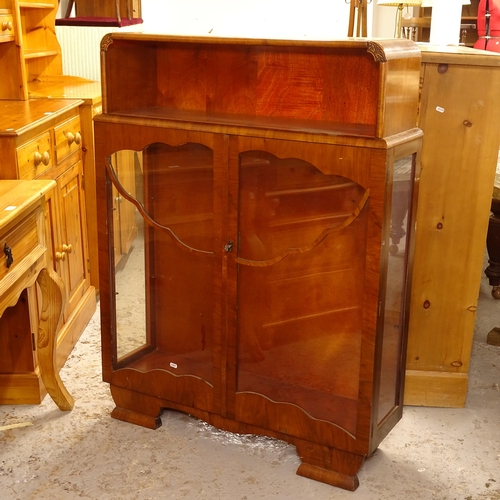 2572 - A 1930s walnut display cabinet, W92cm, H121cm, D30cm