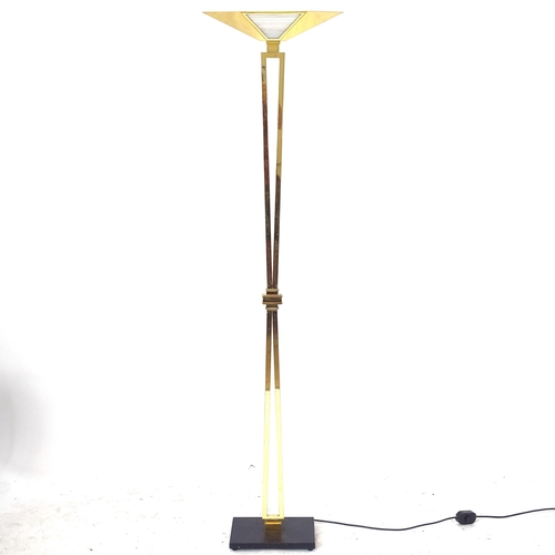 2089 - An Art Deco design uplighter, finished in gold, on a square platform base, by Prearo, Italy, 185cm