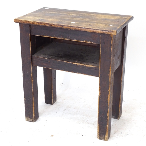 2094 - A stained pine 2-tier side table, W65cm, H74cm, D39cm