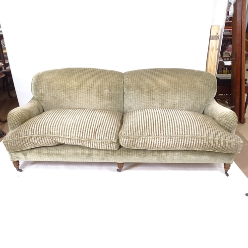 2107 - A Howard style upholstered 4-seater settee, with loose seat cushions, L225cm, H82cm, seat height app... 