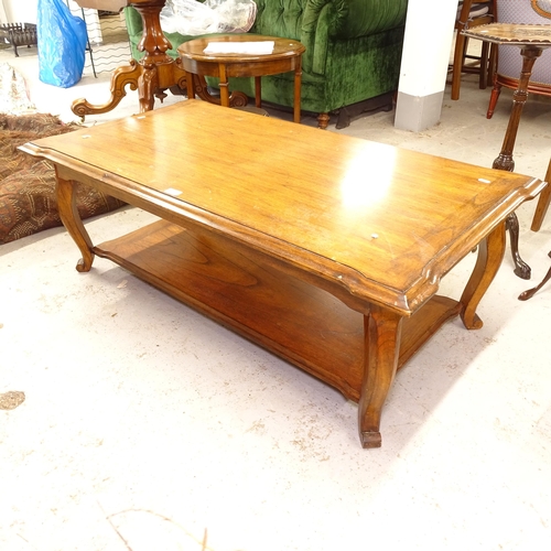 2599 - A rectangular rosewood 2-tier coffee table, with cabriole legs, W120cm, H42cm, D62cm