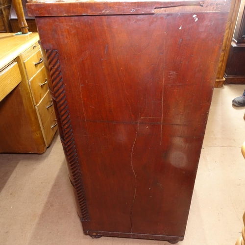 2037 - A 19th century mahogany bow-front chest of 2 short and 3 long drawers, with reeded canted corners, W... 