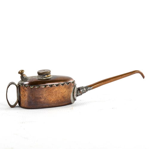 108 - A miniature Vintage copper oil can, possibly for a model stationary engine, length 10cm