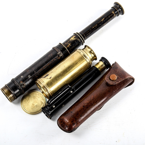 110 - A Victorian brass single-draw telescope, by Shuttleworth of London, length closed 11cm, a leather an... 