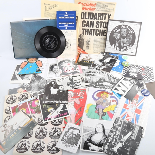 113 - A collection of Margaret Thatcher related ephemera, including a signed postcard, posters and various... 