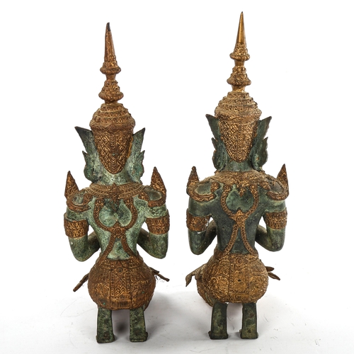 123 - A pair of Oriental gilt and verdigris bronze kneeling deities, height 34cm