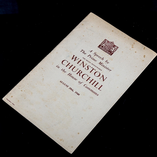 127 - SIR WINSTON CHURCHILL - a speech by the Prime Minister in the House of Commons August 20th 1940