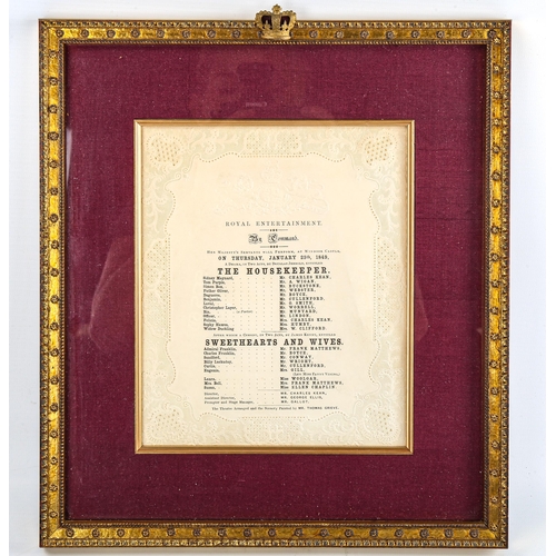 128 - Royal Entertainment at Windsor Castle, Thursday January 25th 1849, original printed sheet with embos... 