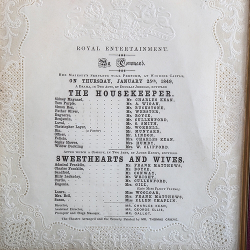 128 - Royal Entertainment at Windsor Castle, Thursday January 25th 1849, original printed sheet with embos... 