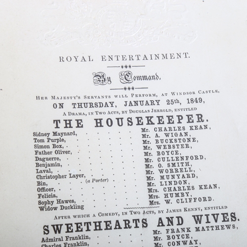 128 - Royal Entertainment at Windsor Castle, Thursday January 25th 1849, original printed sheet with embos... 