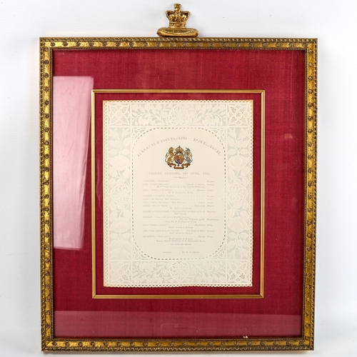 129 - Royal Entertainment at Buckingham Palace Friday 13th June 1890, original printed sheet with embossed... 