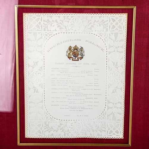 129 - Royal Entertainment at Buckingham Palace Friday 13th June 1890, original printed sheet with embossed... 