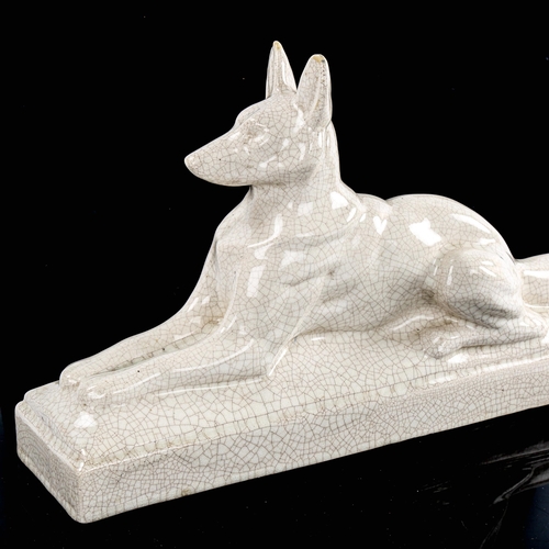 138 - Art Deco crackle glaze pottery German Shepherd dog, length 38cm