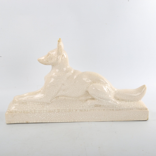 138 - Art Deco crackle glaze pottery German Shepherd dog, length 38cm