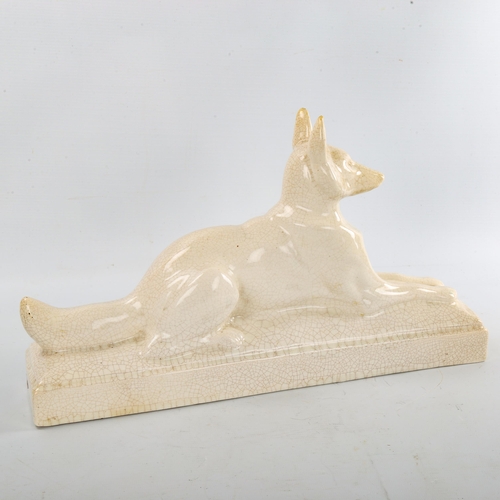 138 - Art Deco crackle glaze pottery German Shepherd dog, length 38cm