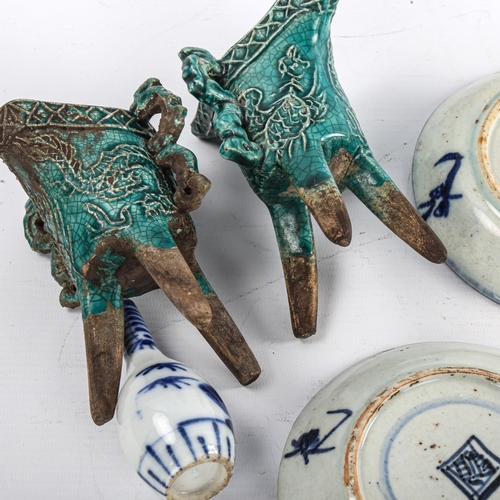 141 - A group of Oriental porcelain, including pair of turquoise glaze vessels, height 12cm (6)