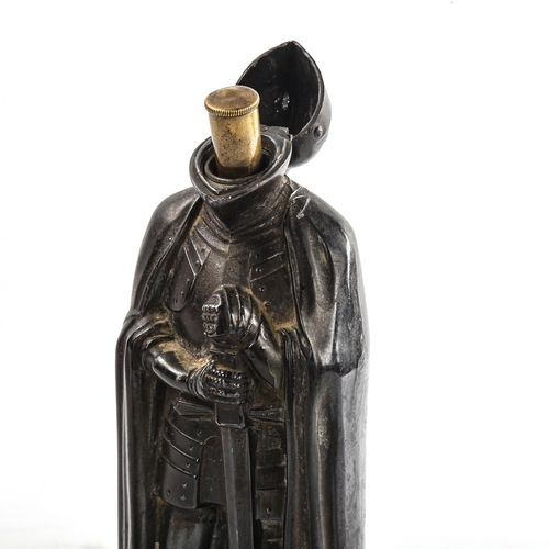 151 - A spelter knight figure table lighter, early 20th century, height 25cm