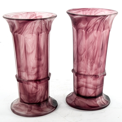 152 - A pair of opaque purple marble glass vases, early 20th century, height 25cm