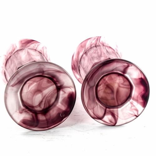 152 - A pair of opaque purple marble glass vases, early 20th century, height 25cm