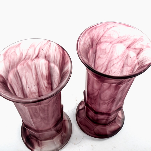 152 - A pair of opaque purple marble glass vases, early 20th century, height 25cm