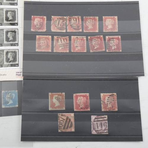 199 - A group of early postage stamps, including Penny Black and Penny Reds