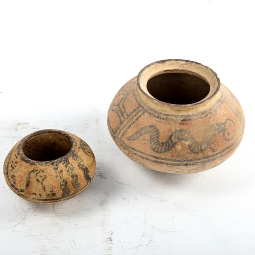 201 - 2 Ancient terracotta bowls with painted decoration, Indus Valley, approx 3000 BC, largest 13cm diame... 