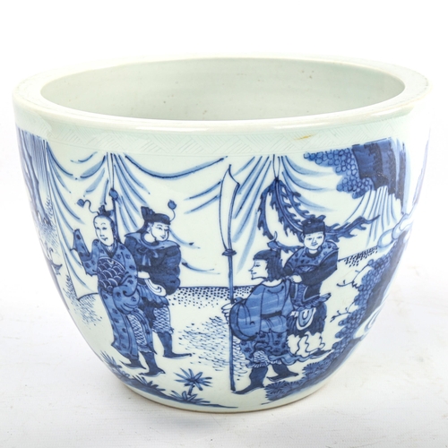 75 - A Chinese blue and white porcelain jardiniere, with hand painted figures, diameter 23.5cm, height 18... 