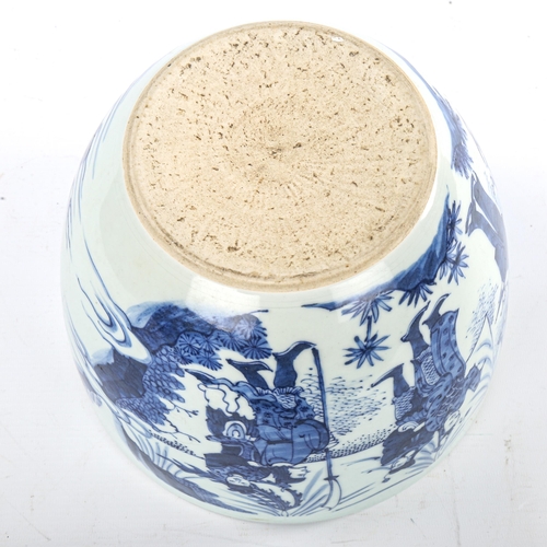 75 - A Chinese blue and white porcelain jardiniere, with hand painted figures, diameter 23.5cm, height 18... 