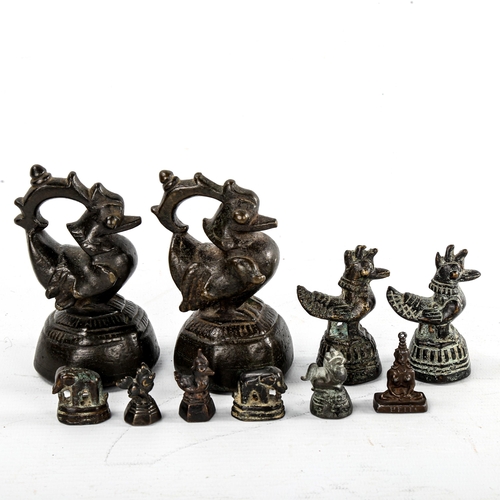 80 - A group of Indian bronze weights, comprising pair of weights in the form of ducks, height 10cm, a pa... 