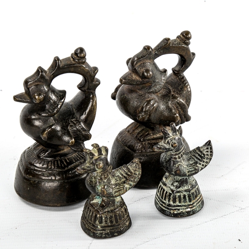 80 - A group of Indian bronze weights, comprising pair of weights in the form of ducks, height 10cm, a pa... 