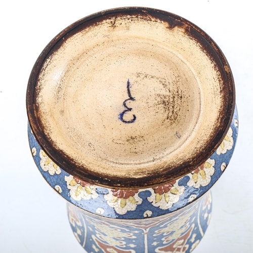 82 - A French pottery albarello, with hand painted and glazed Iznik style decoration, height 26cm