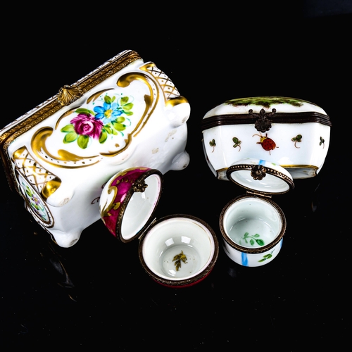 99 - A Limoges porcelain trinket box decorated with flowers, length 9.5cm (A/F), a Limoges spherical trin... 