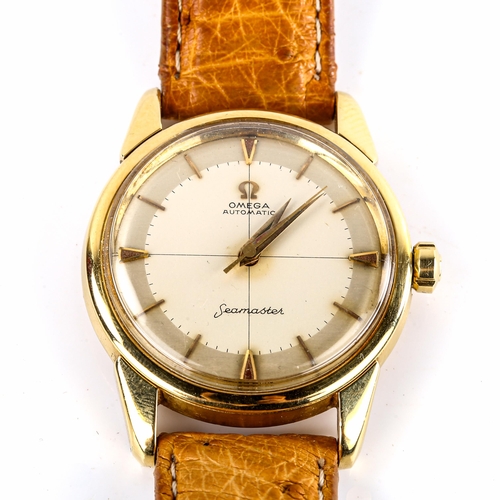 406 - OMEGA - a Vintage 18ct gold Seamaster automatic wristwatch, circa 1958, silvered dial with baton and... 