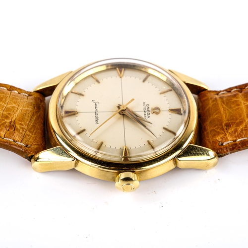 406 - OMEGA - a Vintage 18ct gold Seamaster automatic wristwatch, circa 1958, silvered dial with baton and... 