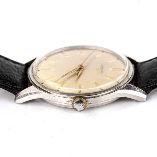 408 - LONGINES - a Vintage stainless steel mechanical wristwatch, ref. 6995-1, circa 1960s, silvered dial ... 