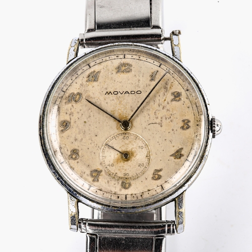 409 - MOVADO - a Vintage stainless steel mechanical bracelet watch, ref. 32789, silvered dial with Breguet... 