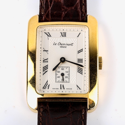 410 - LE CHEMINANT - a modern gold plated stainless steel mechanical wristwatch, rectangular silvered dial... 