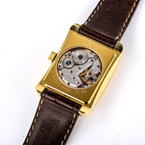 410 - LE CHEMINANT - a modern gold plated stainless steel mechanical wristwatch, rectangular silvered dial... 