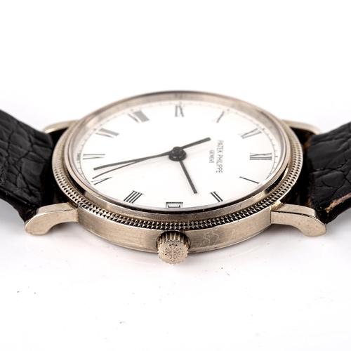 411 - PATEK PHILIPPE - an 18ct white gold 'Hobnail' Calatrava automatic wristwatch, ref. 3802/200, white d... 