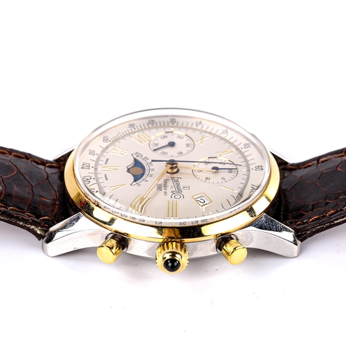 412 - EBERHARD & CO - a Vintage stainless steel and gold plated 75 Year Chronograph Anniversary Moonphase ... 