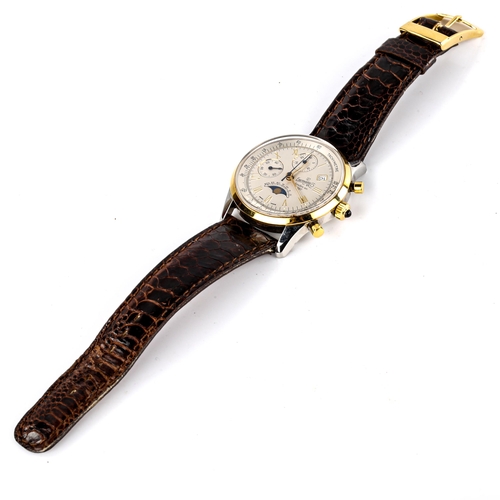 412 - EBERHARD & CO - a Vintage stainless steel and gold plated 75 Year Chronograph Anniversary Moonphase ... 