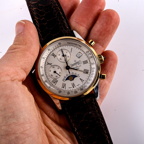 412 - EBERHARD & CO - a Vintage stainless steel and gold plated 75 Year Chronograph Anniversary Moonphase ... 